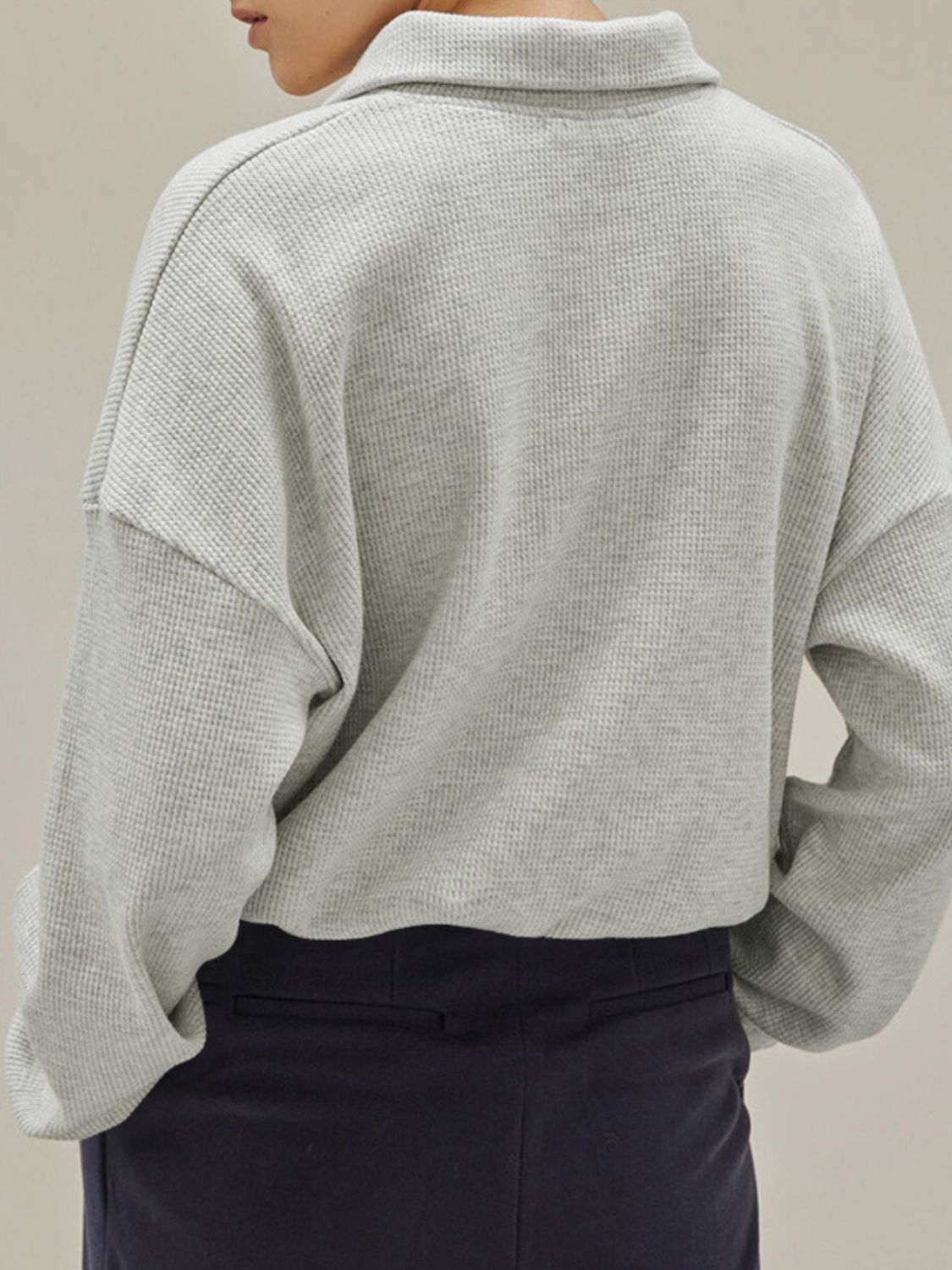 Women's Digi Knit Drawstring Waist Half Zip Relaxed Turtleneck Long Sleeve Sweater