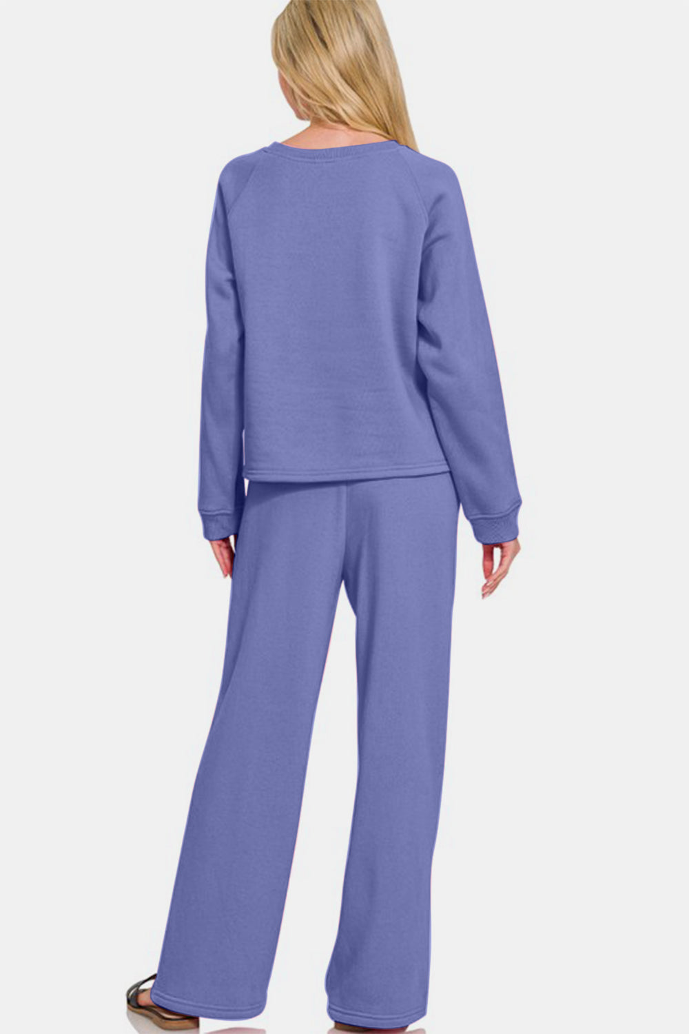 Women's Blue Long Sleeve Top and Elastic Waist Pants Lounge Set