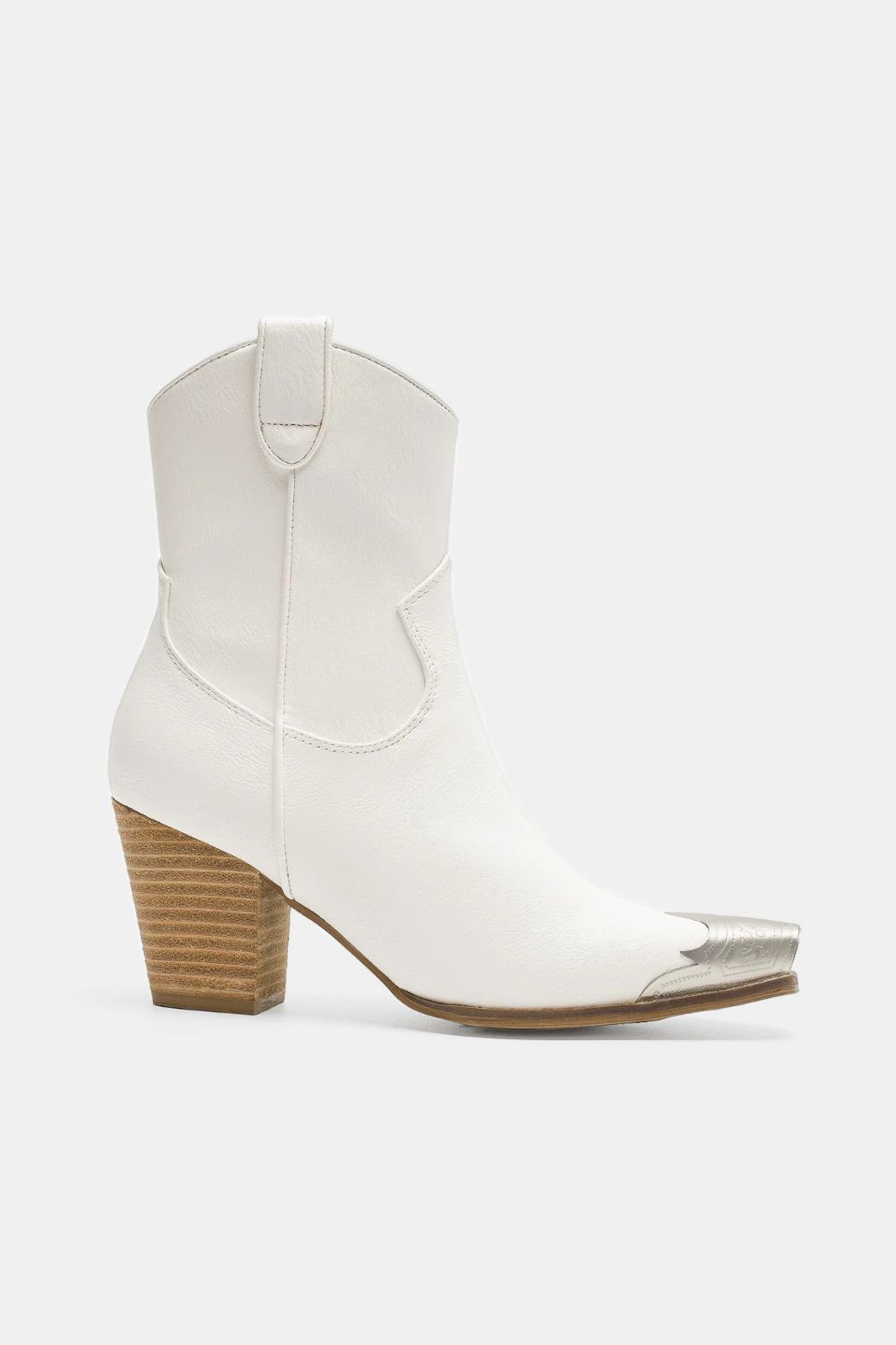 Women's White Classic Cowboy Boots with Wood Heel and Silver Toe