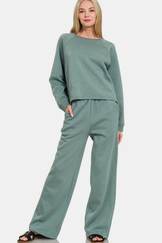Women's Marine Long Sleeve Top and Elastic Waist Pants Lounge Set