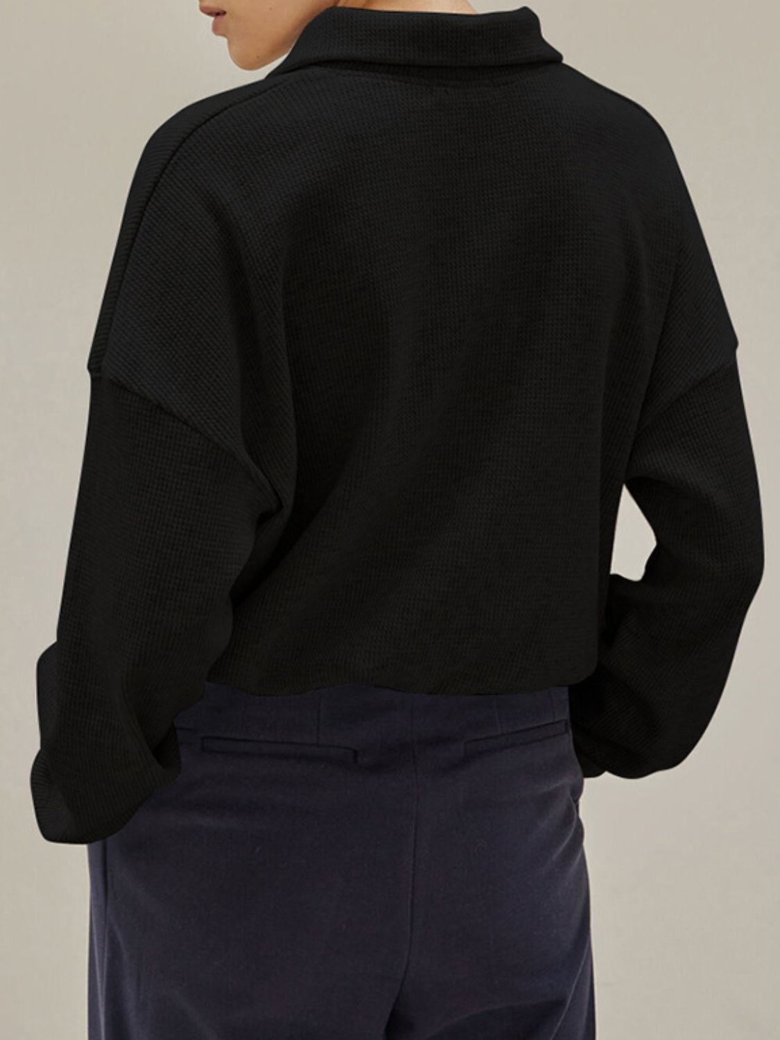 Women's Digi Knit Drawstring Waist Half Zip Relaxed Turtleneck Long Sleeve Sweater