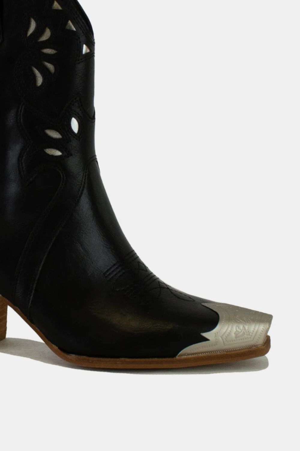 Women's Black Daisy Cowboy Boots with Wood Heel and Metal Toe