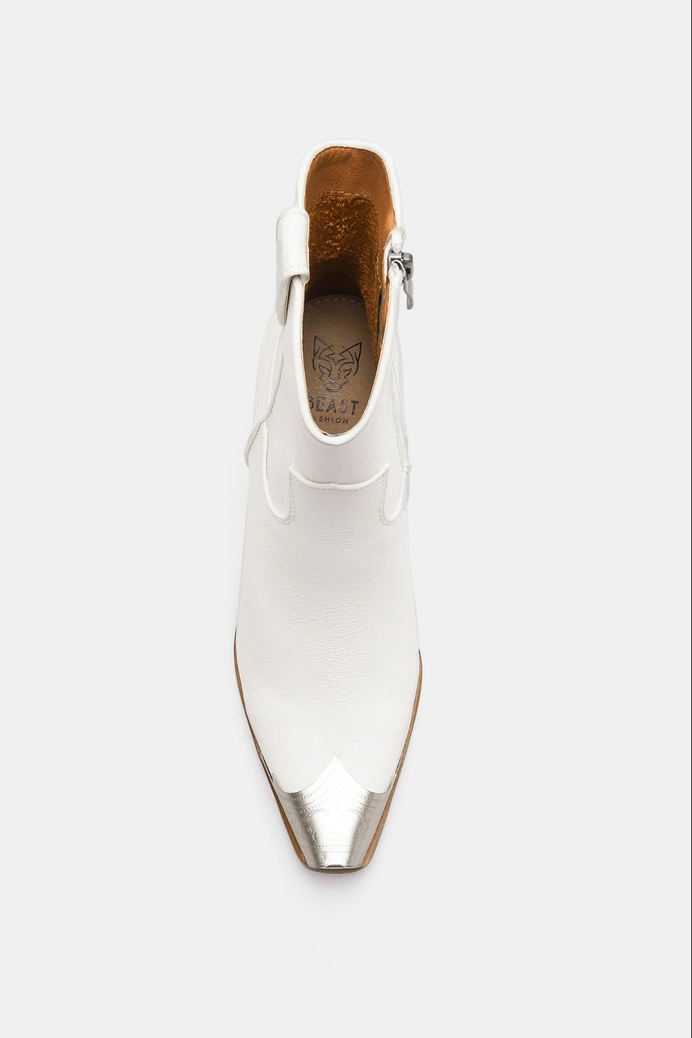 Women's White Classic Cowboy Boots with Wood Heel and Silver Toe