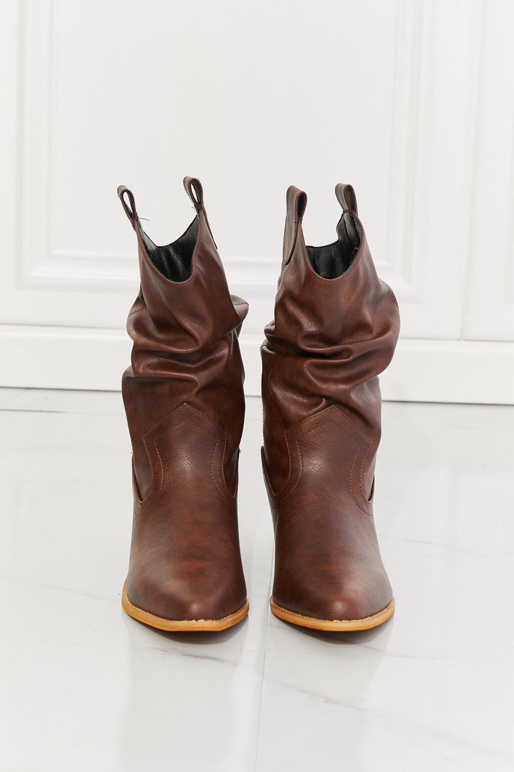 Women's Western Brown Cowboy Boots Wide Calf Scrunch