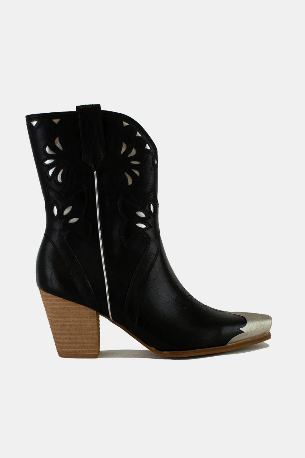 Women's Black Daisy Cowboy Boots with Wood Heel and Metal Toe