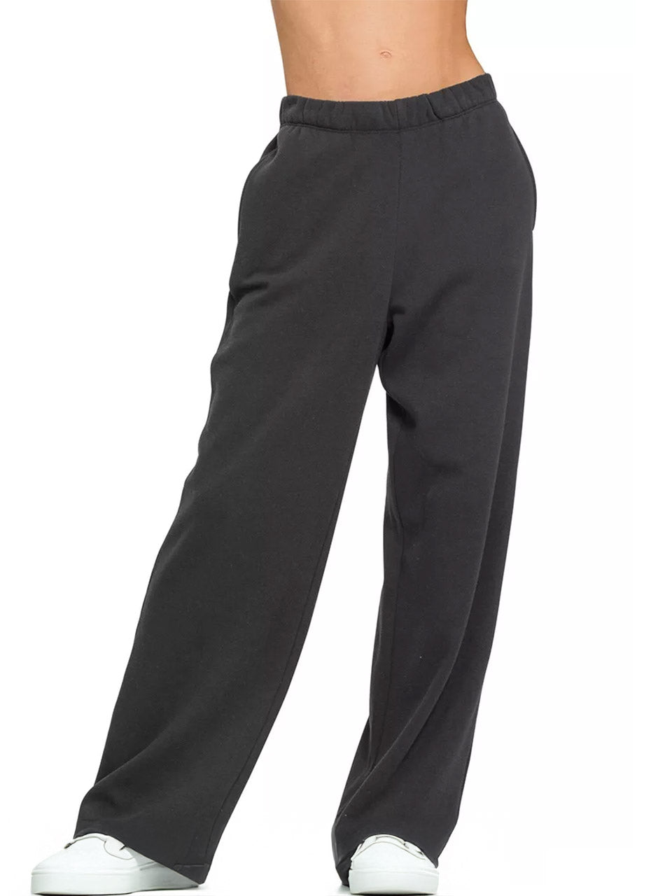 Women's Washed Black Fleece Sweatpant with Pockets