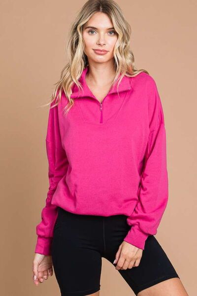Women's Neon Pink Half Zip Sweater