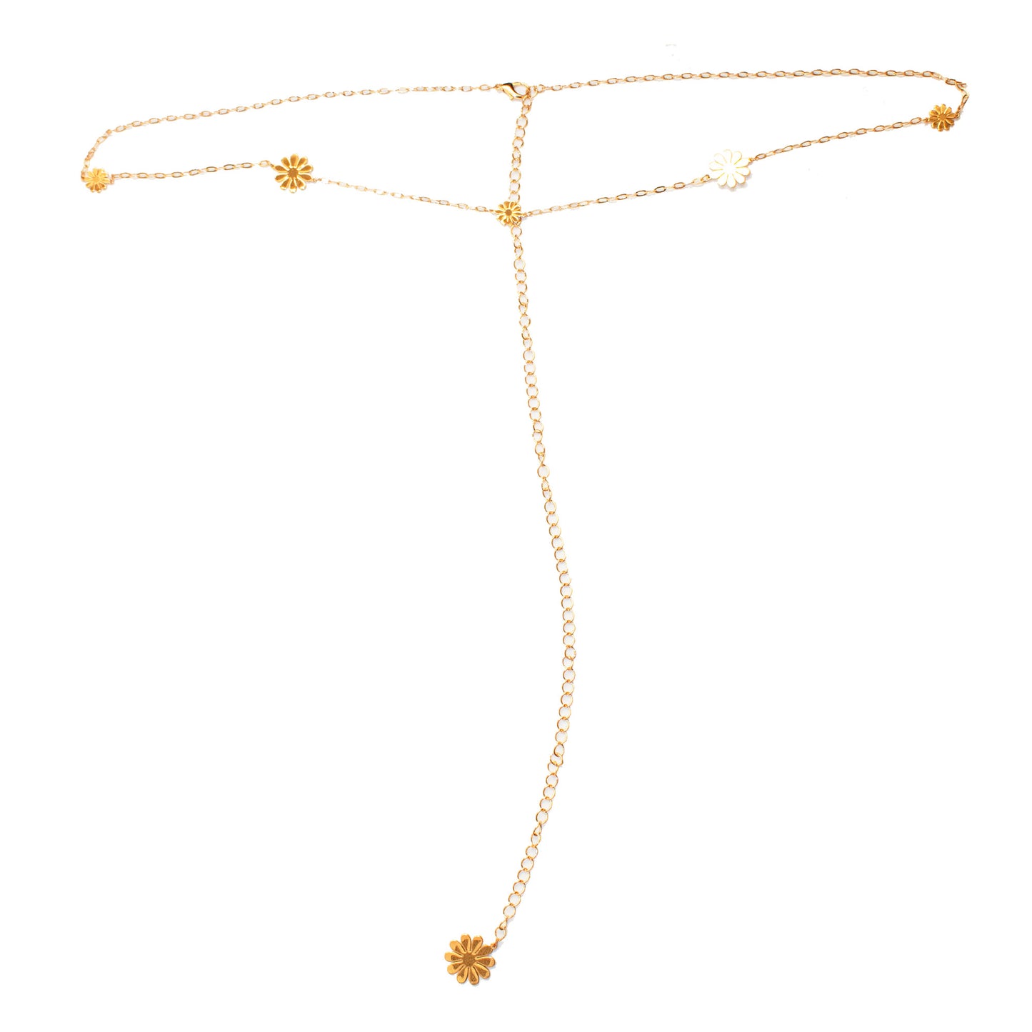 Floral Waist Belly Chain Stainless Steel Gold Tone