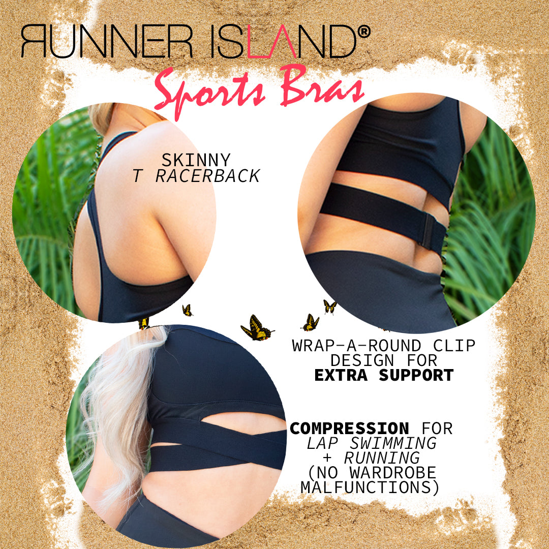 Runner Island Women's Black Strappy Run to Swim Sports Bra