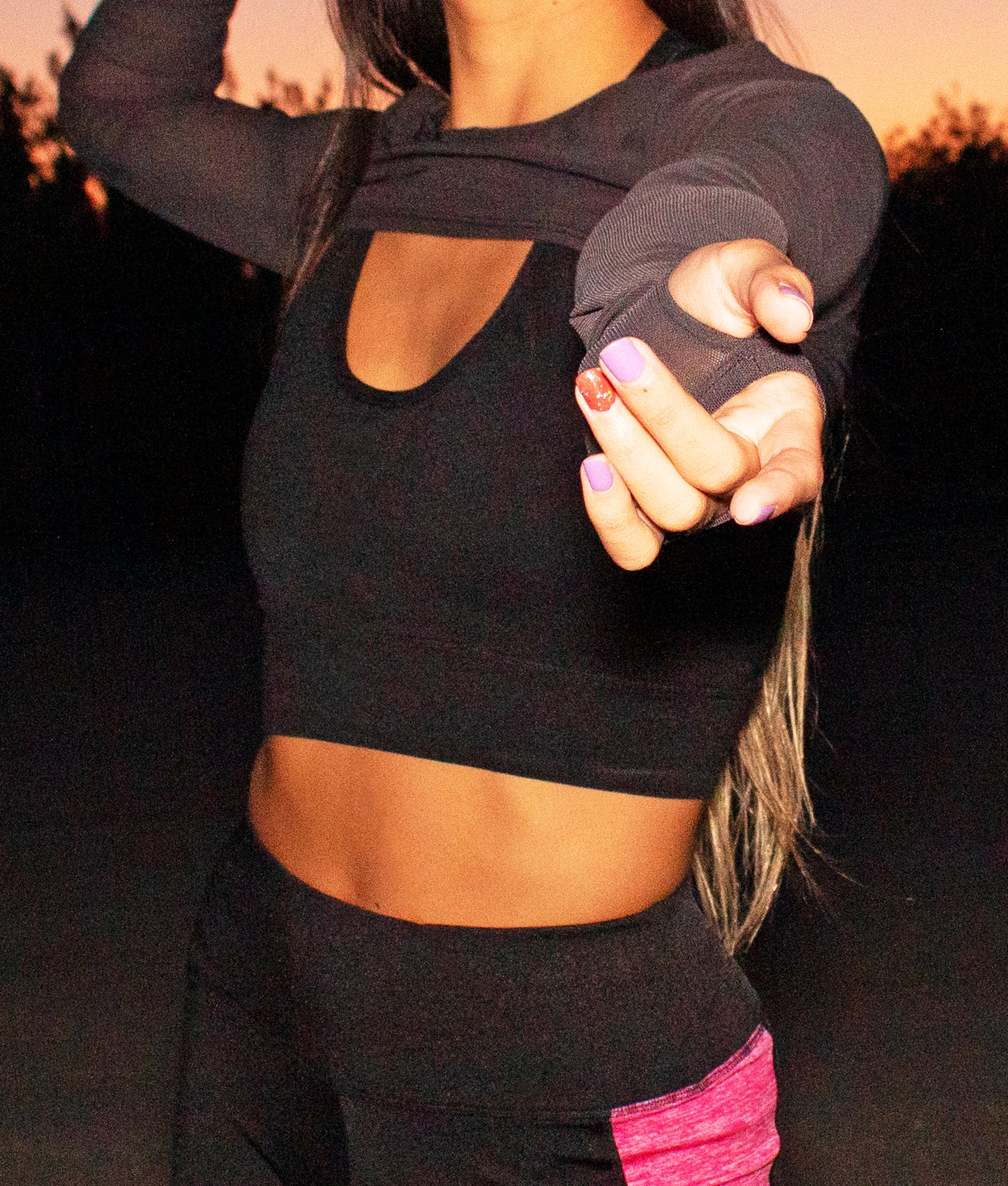 Runner Island Coastal Sun Workout Crop Top Long Sleeve Run to Swim