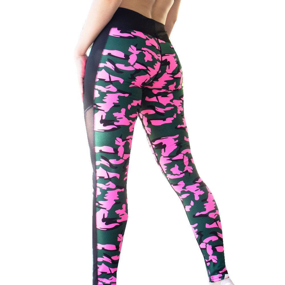Runner Island Pink Hunt Camo Patterned Mesh Workout Leggings