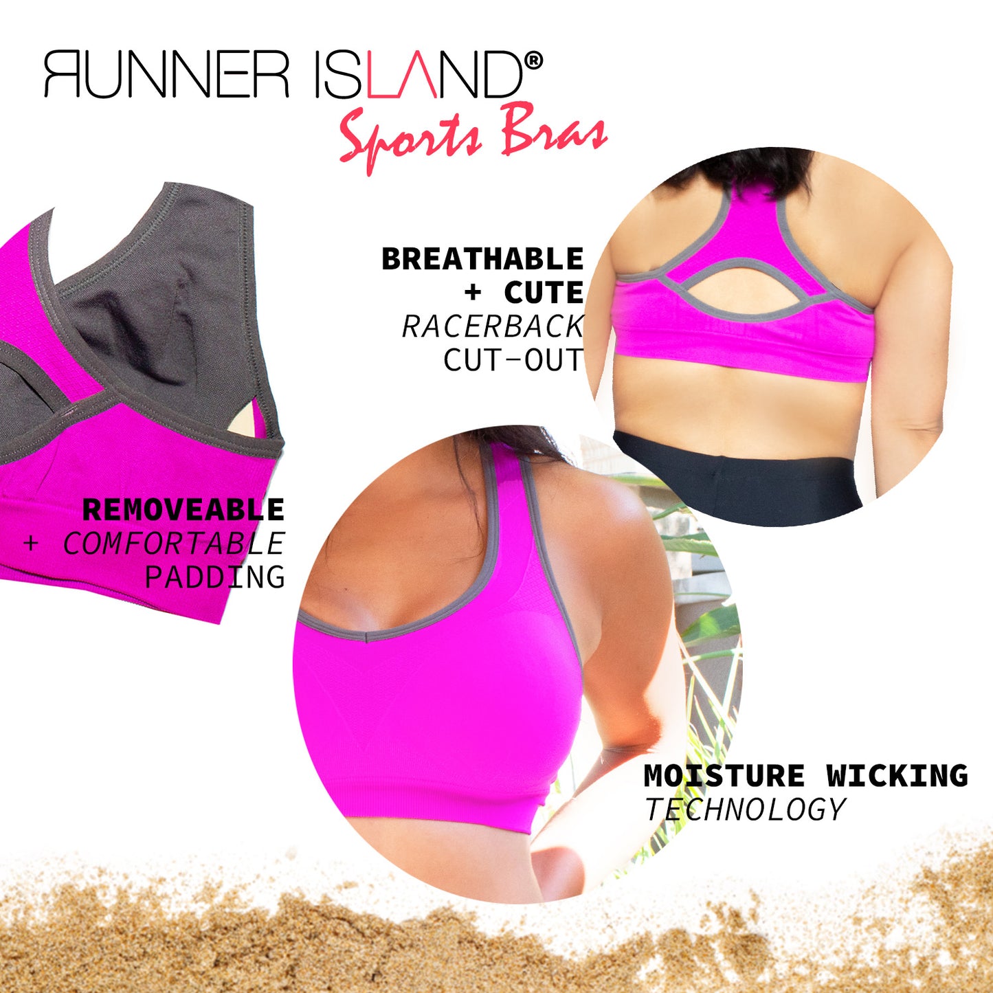 Runner Island Fuchsia Cut-Out Back Sports Bra