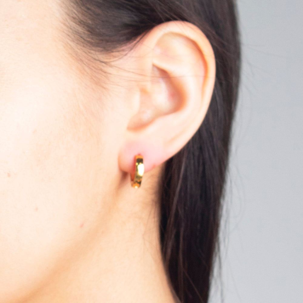 Hinged Huggie Hoop Earrings Gold Tone Stainless Steel