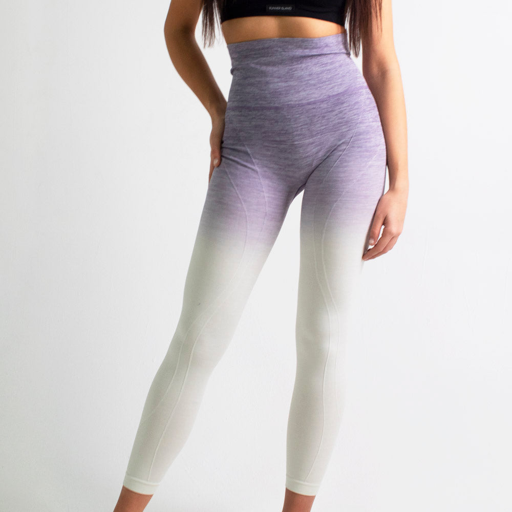 Women's Purple Ivory Fitted Shaping Ombre Workout Leggings