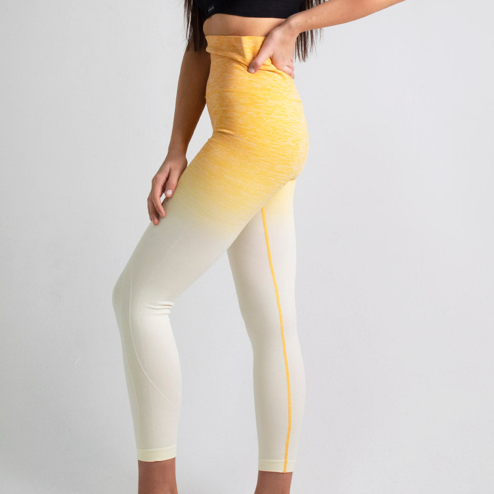 Women's Yellow Ivory Fitted Shaping Ombre Workout Leggings