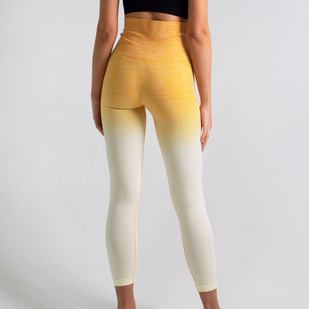 Women's Yellow Ivory Fitted Shaping Ombre Workout Leggings