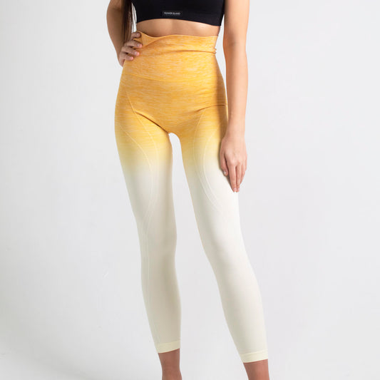 Women's Yellow Ivory Fitted Shaping Ombre Workout Leggings