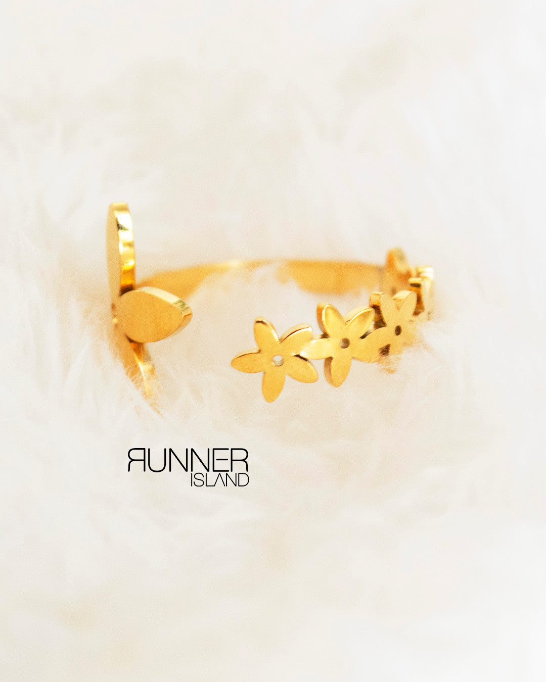 Plumeria Cuff Ring Size 7 Stainless Steel Gold Tone