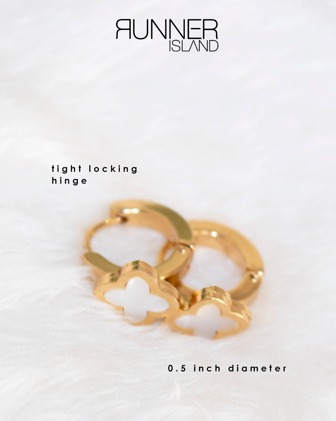 MOP Huggie Earrings Stainless Steel Gold Tone