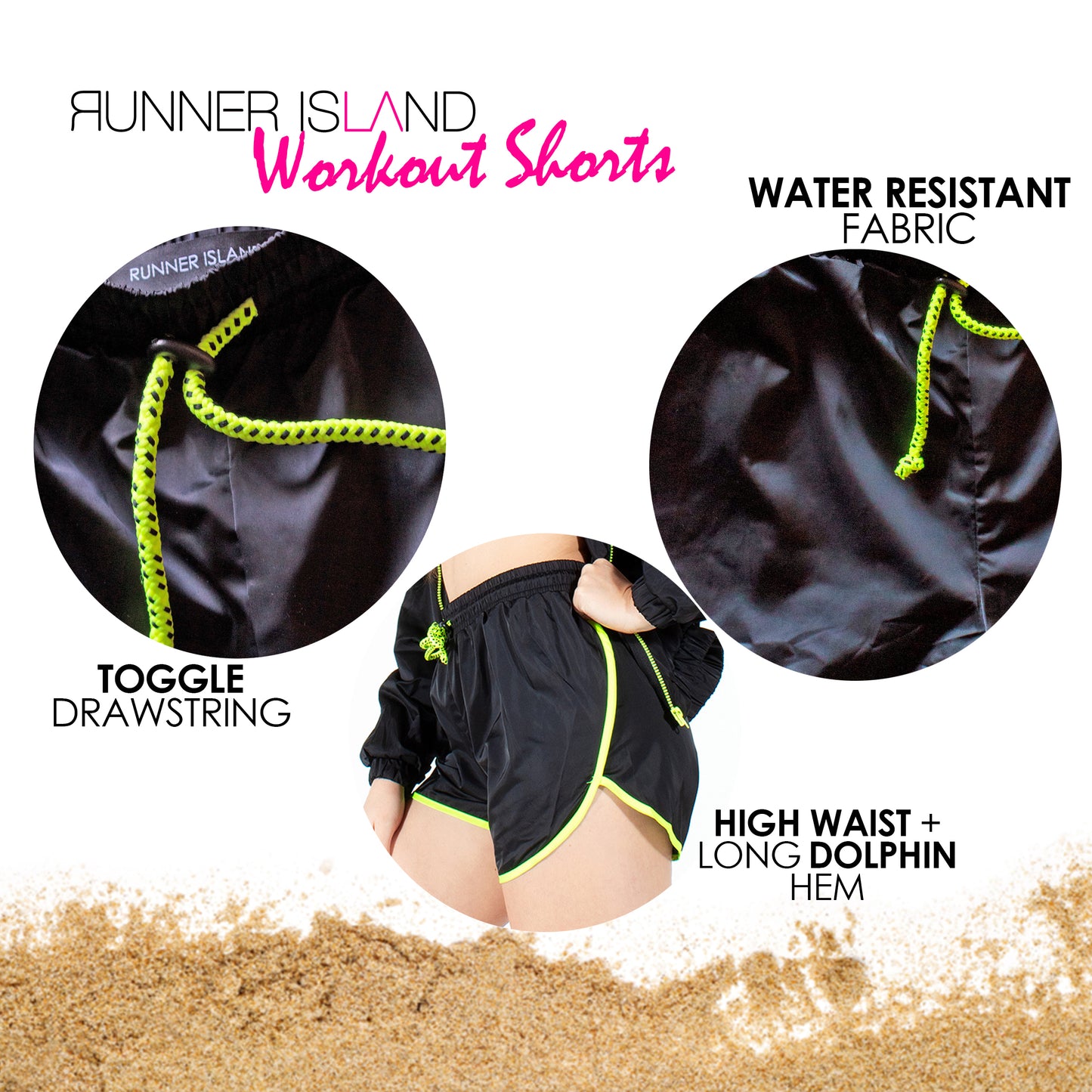 Runner Island Black Lightweight Windbreaker Running Drawstring Shorts