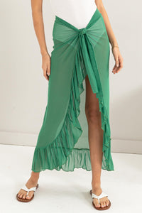 Womens Emerald Green Ruffle Trim Sarong Skirt