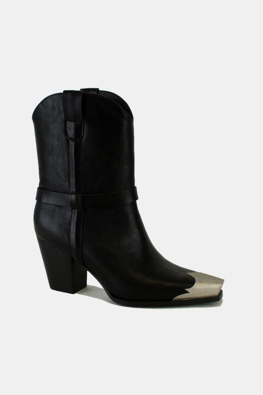 Women's Black Classic Cowboy Boots with Wood Heel and Silver Toe