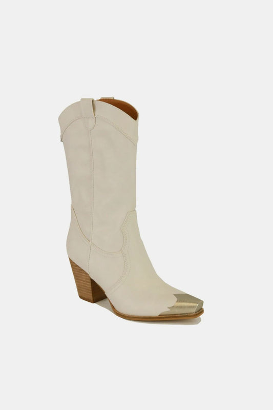 Women's Ivory Western Cowboy Boots with Silver Toe