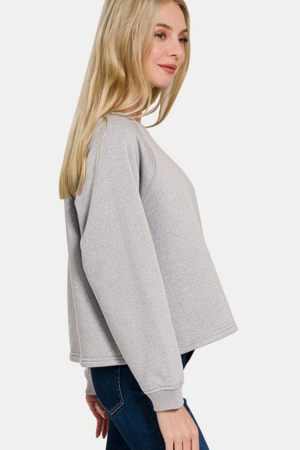 Women's Heather Grey Long Sleeve Top and Elastic Waist Pants Lounge Set