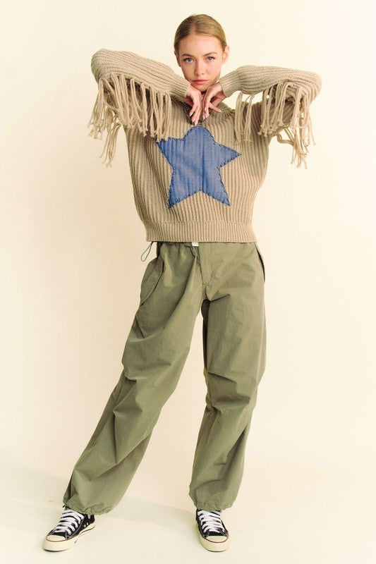 Women's Olive Green Cotton Drawstring Baggy Pants with Pockets