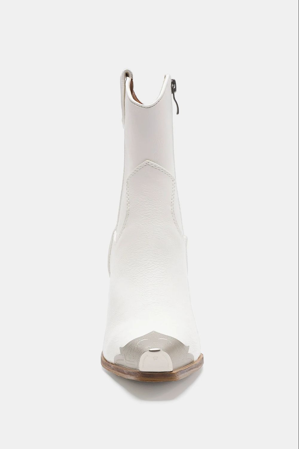 Women's White Classic Cowboy Boots with Wood Heel and Silver Toe