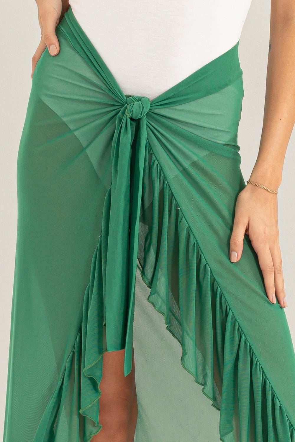 Womens Emerald Green Ruffle Trim Sarong Skirt