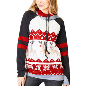 Womens Multi-Colored Christmas Drawstring Long Sleeve Hoodie