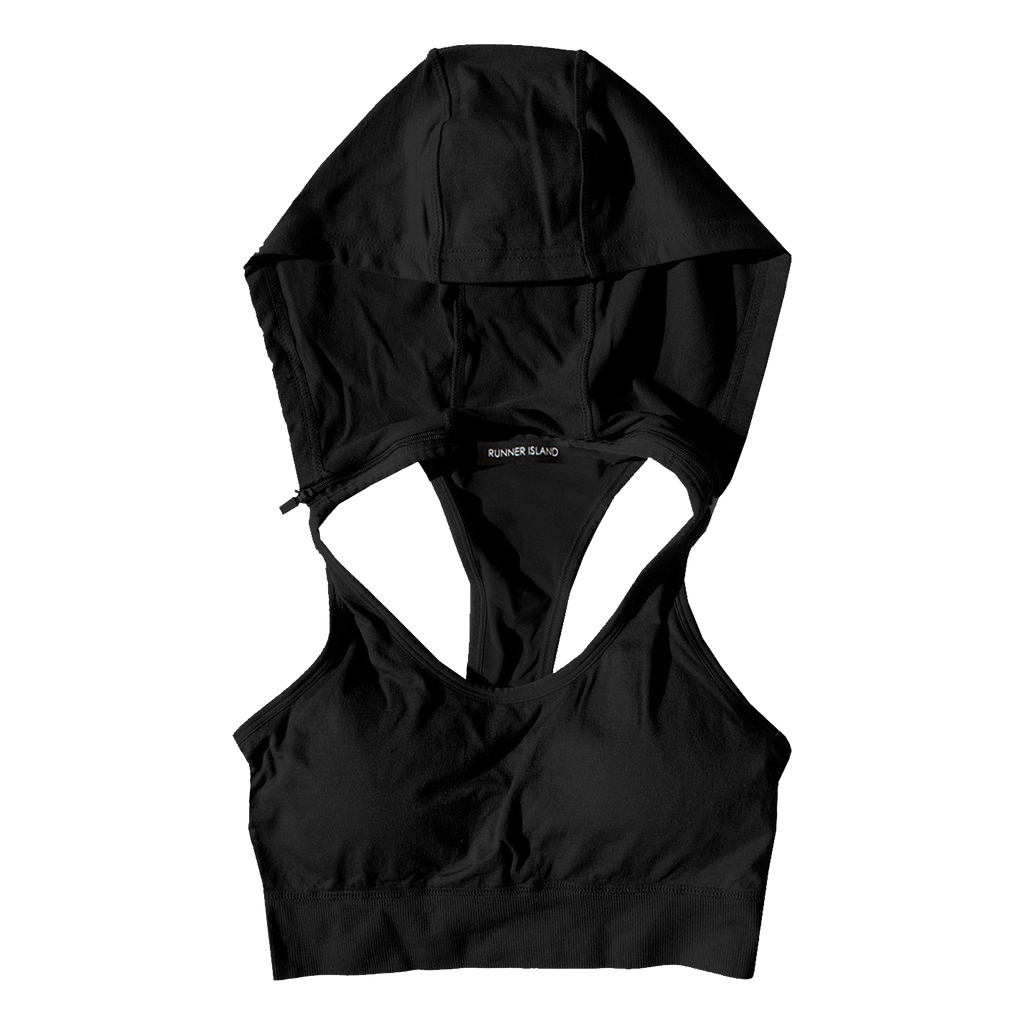 Womens Black Sports Bra Tank Top Hoodie Runner Island Activewear