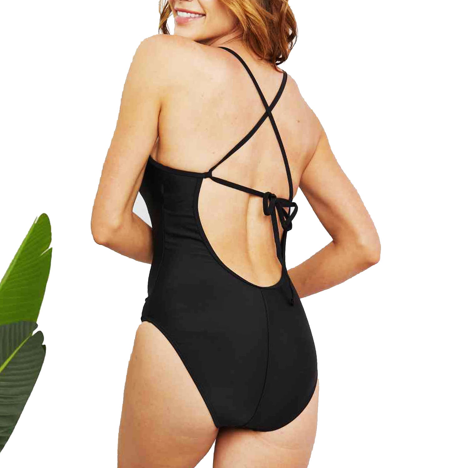 Women's Black One Piece Swimsuit Crisscross Back