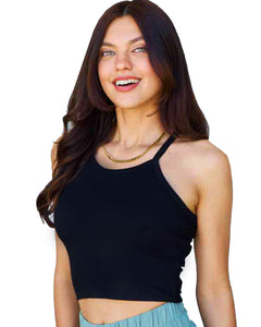 Women's Black Cropped Ribbed Tank Top