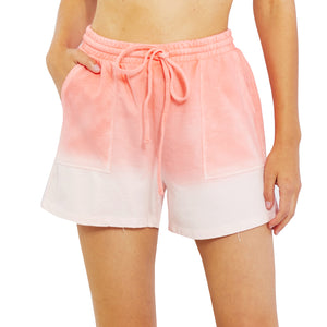Women's Coral Gradient Dye Drawstring Sweat Shorts with Pockets