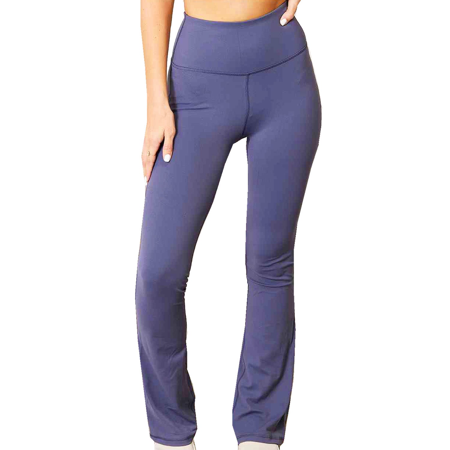 Womens Dusty Blue Wide Waistband Bootcut Flare Sporty Pants