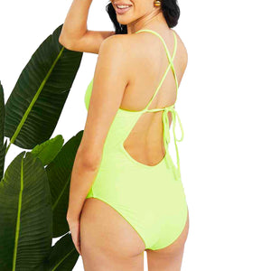 Women's Neon Lime One Piece Swimsuit Crisscross Back
