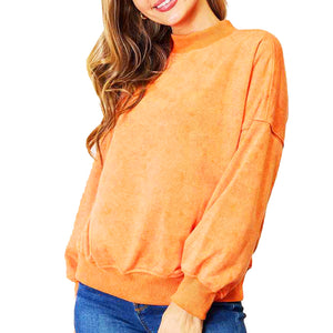 Womens Orange Round Neck Dropped Shoulder Sweatshirt