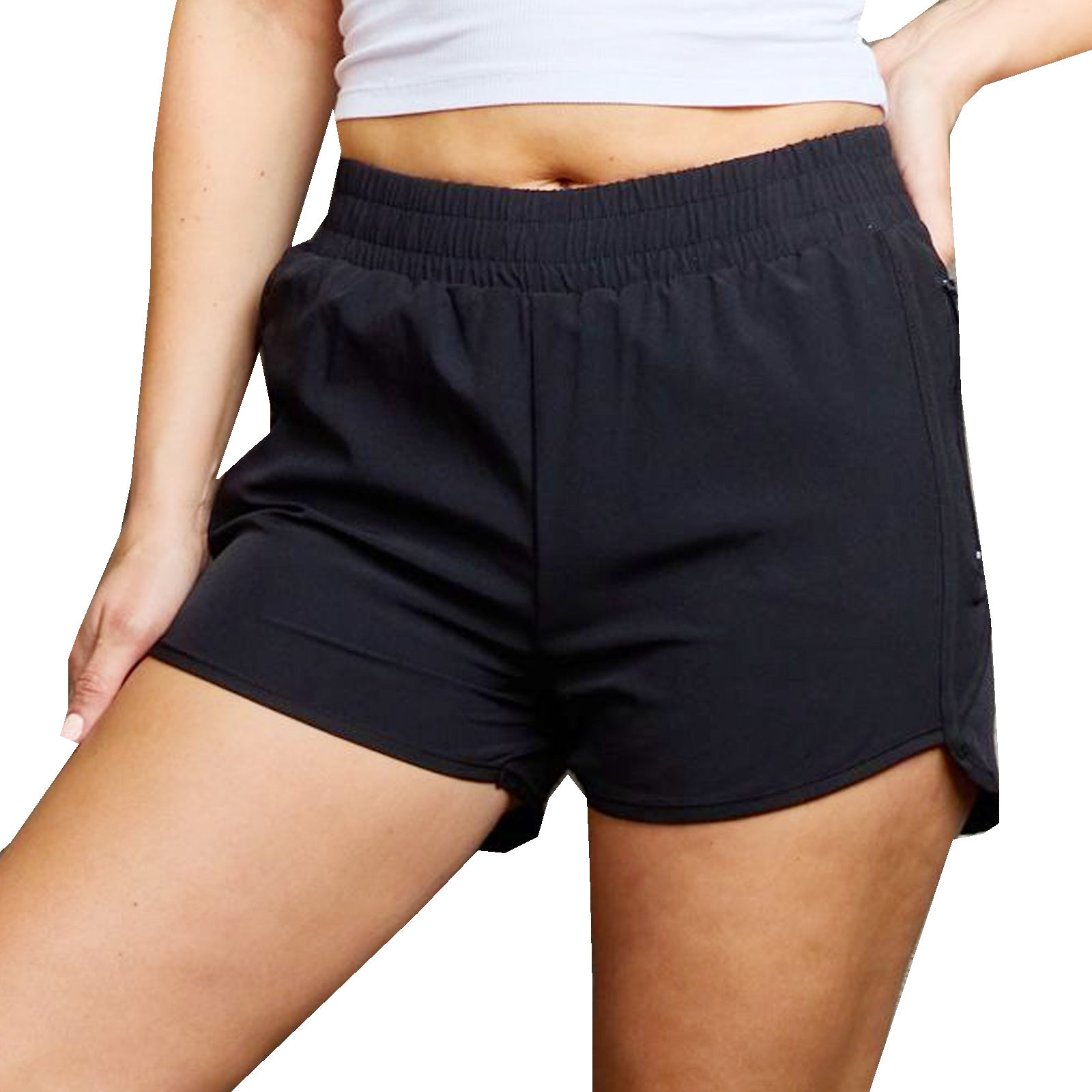 Women's Running Shorts Zipper Pockets Black