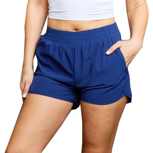 Women's Running Shorts Zipper Pockets Navy Blue
