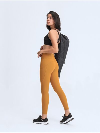 Womens Wide Waistband Athletic Leggings with Thigh Pockets