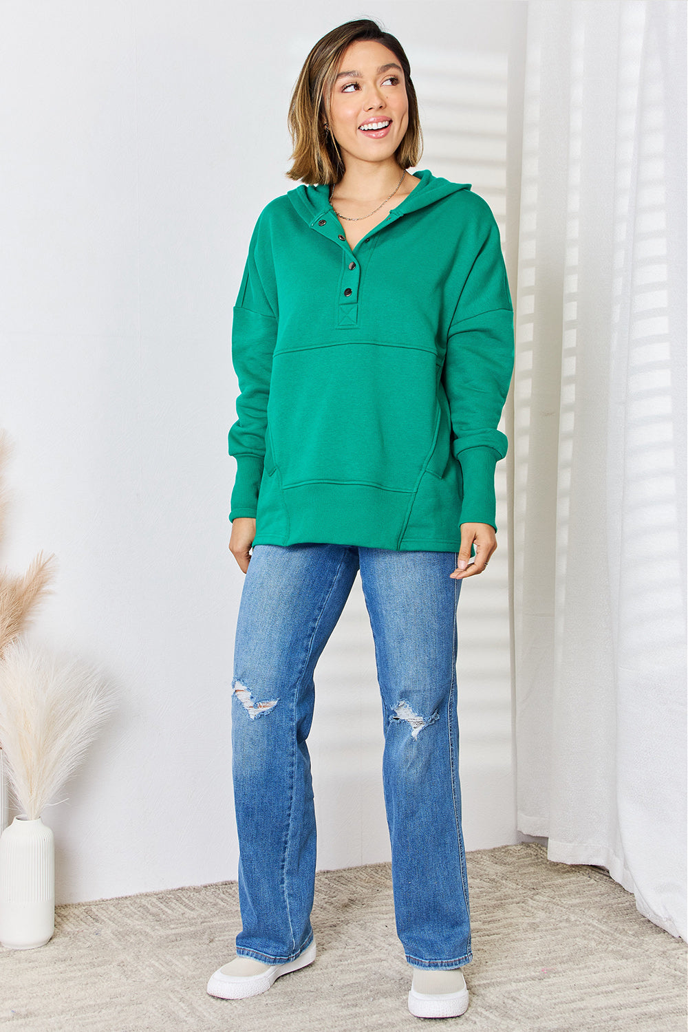 Women's Green Oversized Pullover Hoodie Sweatshirt