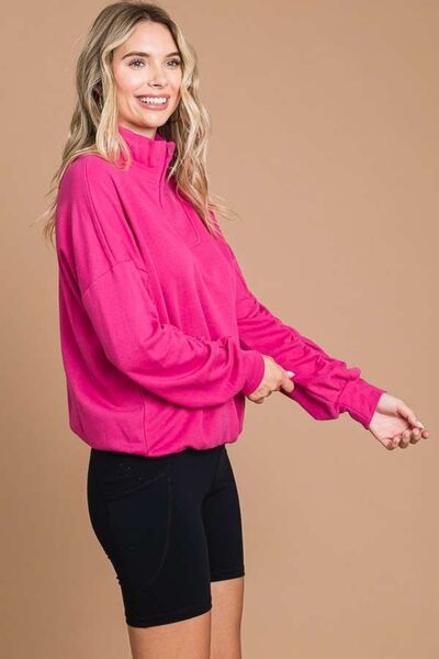 Women's Neon Pink Half Zip Sweater