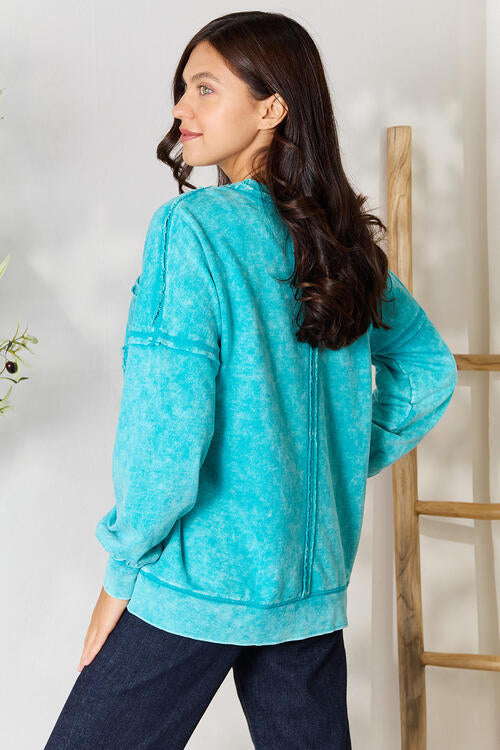 Womens Turquoise Exposed Seam Pocket Long Sleeve Sweatshirt