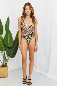 Women's Leopard One Piece Swimsuit with Plunge Front and Low Back
