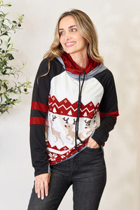 Womens Multi-Colored Christmas Drawstring Long Sleeve Hoodie