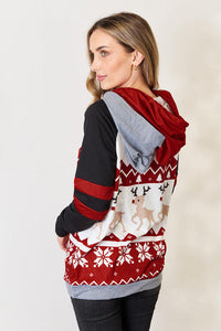 Womens Multi-Colored Christmas Drawstring Long Sleeve Hoodie