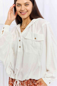 Womens White Sporty Lightweight Textured Hoodie Long Sleeve Top