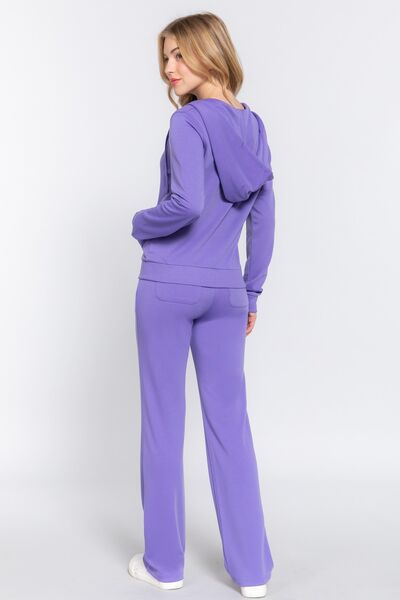 Womens Purple Drawstring Pants and Hoodie Set with Pockets